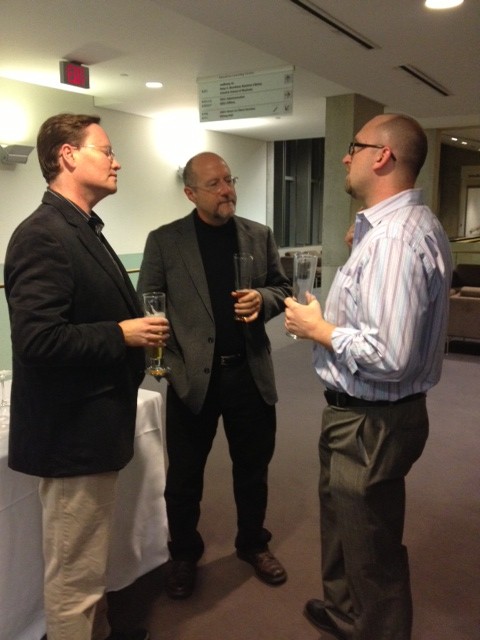 Mark Goodacre, Stephen Patterson, and Brent Landau chat at the reception.