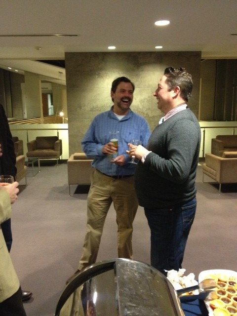 Stephen Shoemaker and Kristian Heal share a laugh.